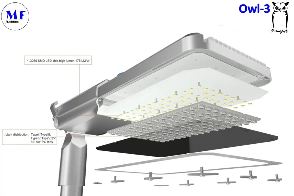 Luz de rua de inundação LED com suporte de controle inteligente 100W 0-10V Dim Die Casting Alumínio à prova d'água IP65 175lm/W 12