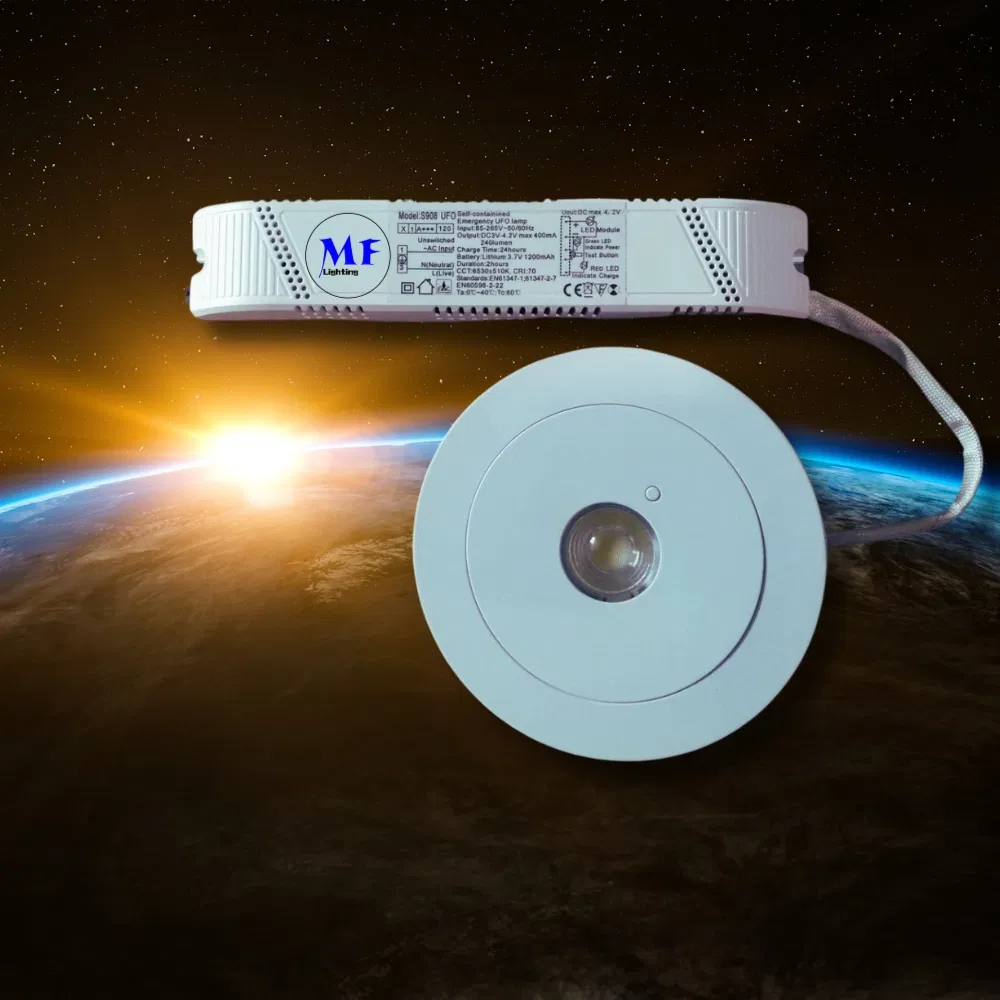 Luz de Sinalização de Saída de Emergência Antipânico Downlight 3h IP65 Bateria Shopping Oficina Centro Comercial 2