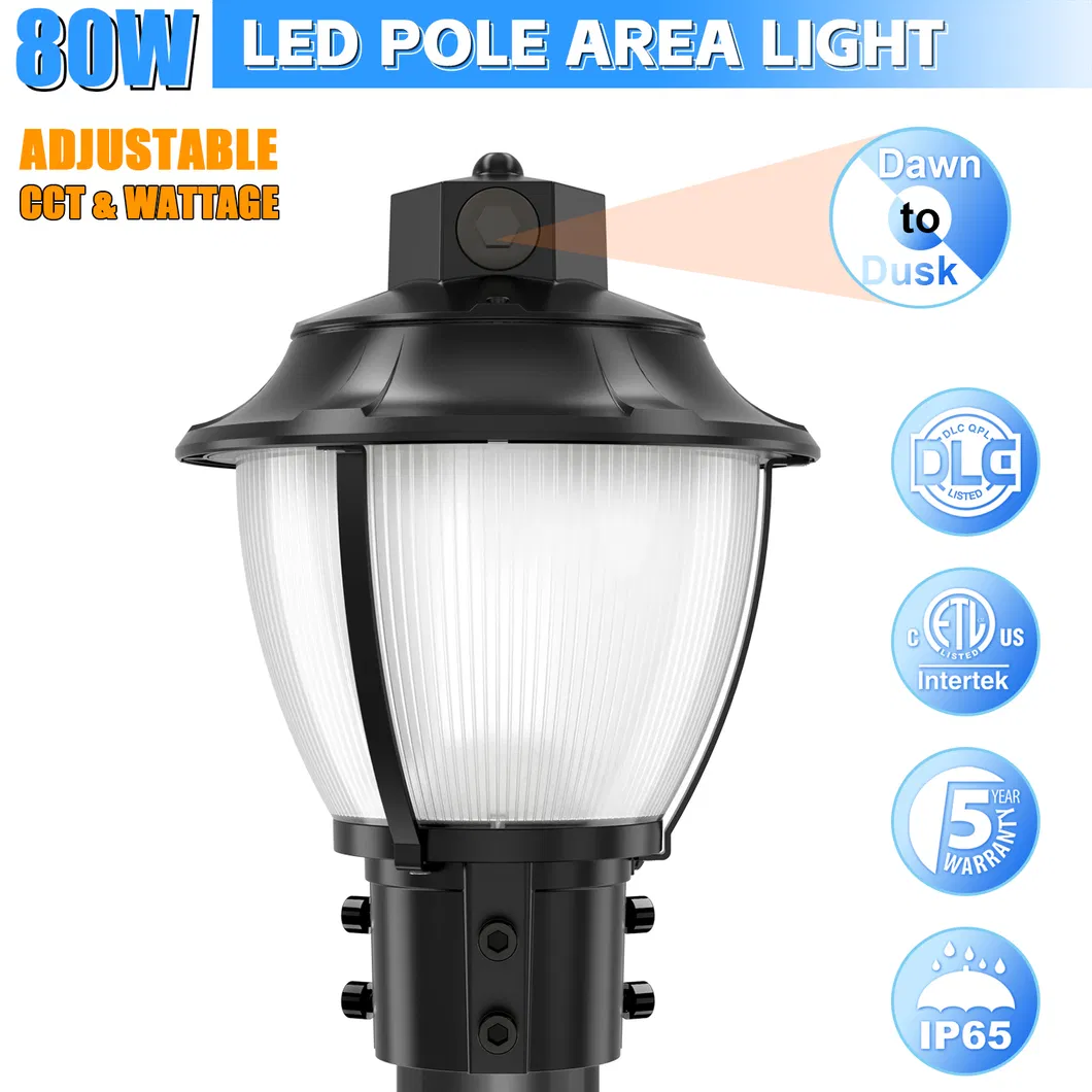 Luminária LED de Jardim Ajustável Anti-Choque IP65 48/64/80W Impermeável 130lm/W Poste Preto e Branco para Gramado 1