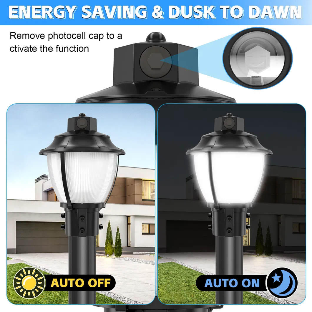 Luminária LED de Jardim Ajustável Anti-Choque IP65 48/64/80W Impermeável 130lm/W Poste Preto e Branco para Gramado 3