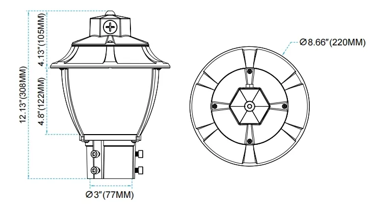 Luminária LED de Jardim Ajustável Anti-Choque IP65 48/64/80W Impermeável 130lm/W Poste Preto e Branco para Gramado 4
