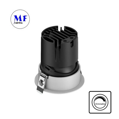 Anti-Flare COB Recessed LED Spot Downlight Lente óptica, ângulo de feixe de 15-55°, 0-30° Iluminação ajustável,110Vac 5CCT DIP & 200-240VAC Dimmable Recessed Spotlight