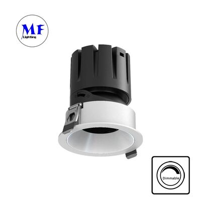 Anti-Flare COB Recessed LED Spot Downlight Lente óptica, ângulo de feixe de 15-55°, 0-30° Iluminação ajustável,110Vac 5CCT DIP & 200-240VAC Dimmable Recessed Spotlight